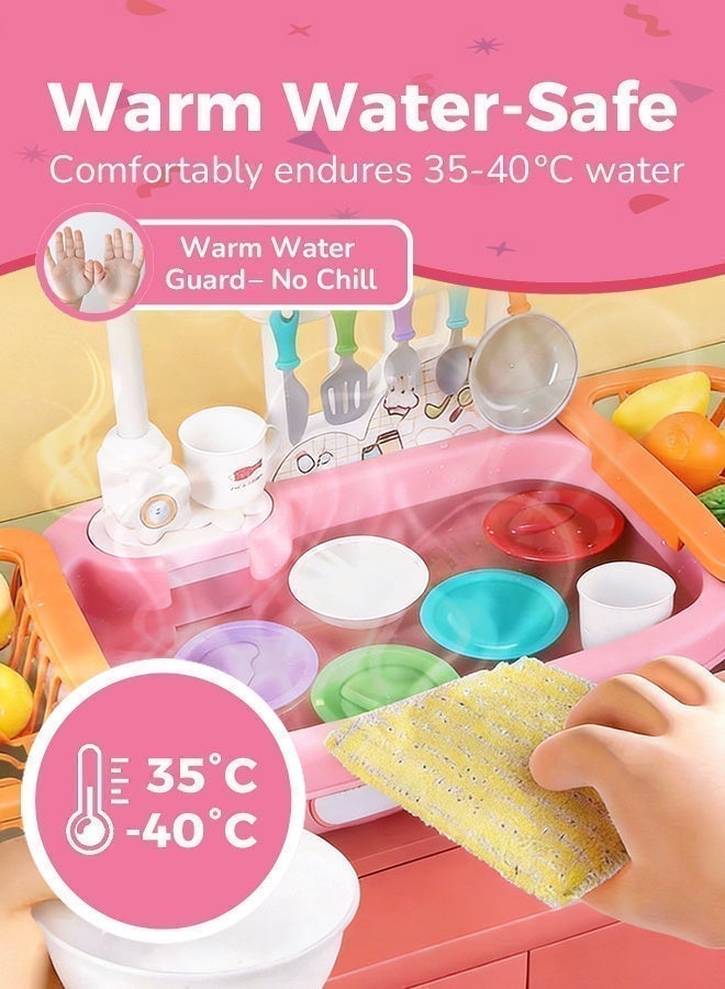 أرابايت مجموعة ألعاب مطبخ متينة مكونة من 34 قطعة مع محرك محسّن وميزة تدفق المياه، لعبة لعب أدوار غسالة أطباق أوتوماتيكية للأطفال تدوم طويلاً (وردي) - Image 5